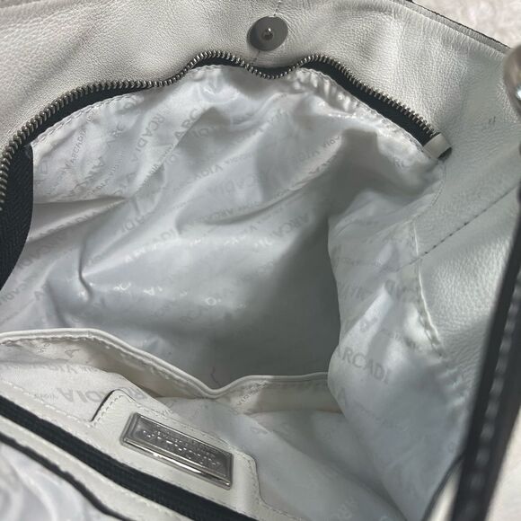 ARCADIA made in Italy White Genuine Leather Satchel Snake skin print accent. - Picture 10 of 16